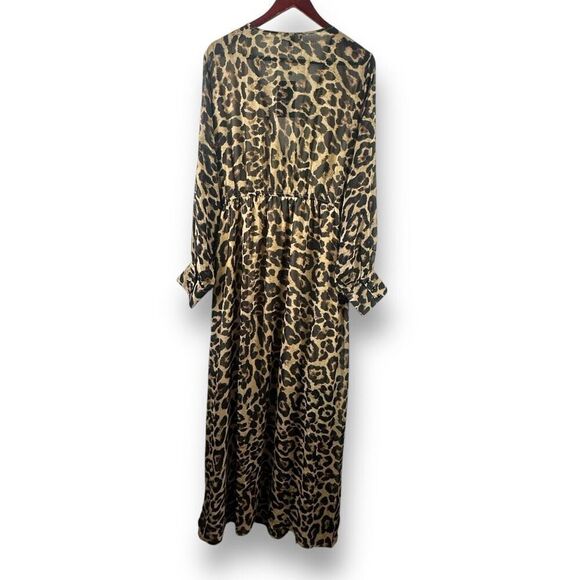 OHS Clothing Women's 2XL Long Sleeve Wrap Front Belted Leopard Maxi Dress Brown - Picture 2 of 14